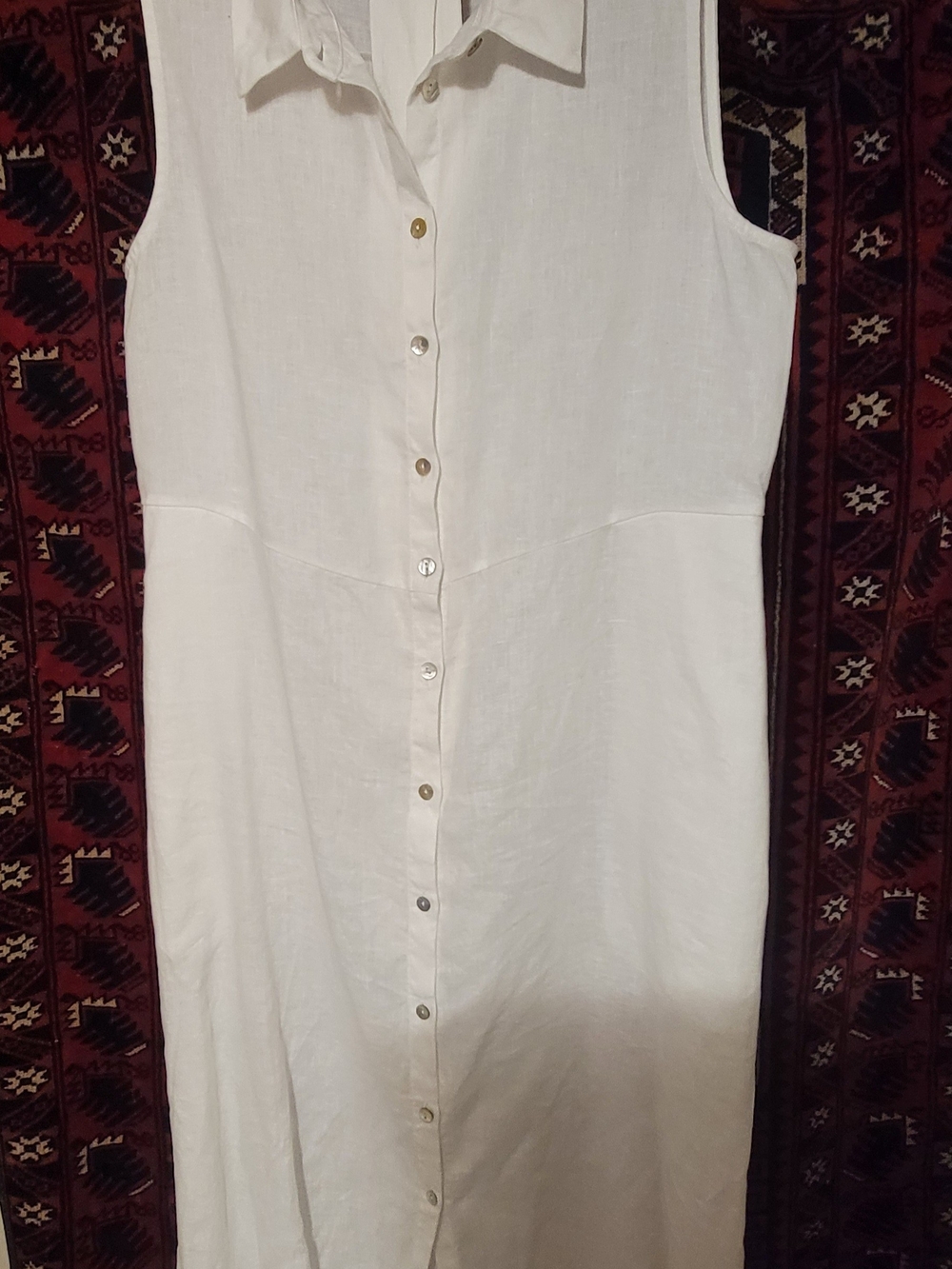 Sleeveless Button-Front White Linen Dress